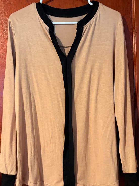Micosin Tops - Womens Beige and Black Contrast Career Blouse